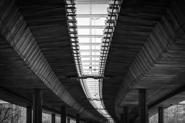 Fototapeta premium Bridge. Architecture lines under the bridge. Black and white.