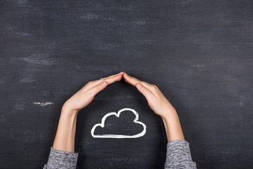 Protect cloud information data concept. Security and safety of cloud computing.