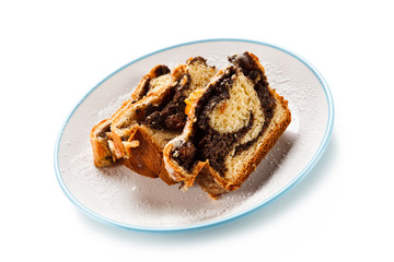 Poppy-seed cake on white background