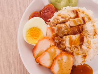 bbq pork and crispy pork with rice
