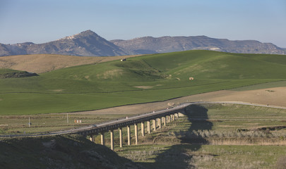 Viaduct and Sicily landscape, Italy
