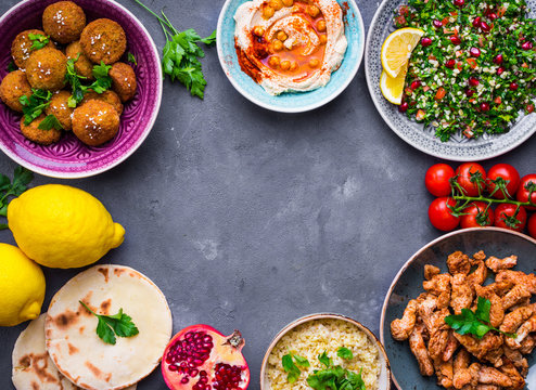 Middle eastern dishes background