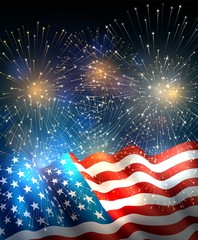 USA Flag with Fireworks