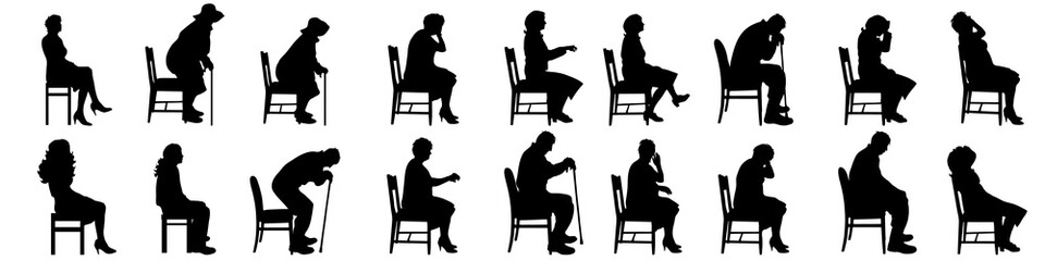 Vector silhouette of people who sit on white background.