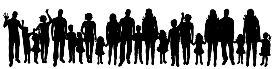 Vector silhouette of family on white background.