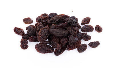 Dried raisins on a white background