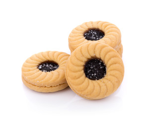 Sandwich biscuits with Blueberries on white background