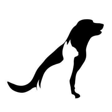Vector silhouette of dog and cat logo on white background.