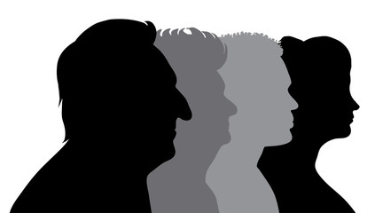 Vector silhouette of faces of different people.