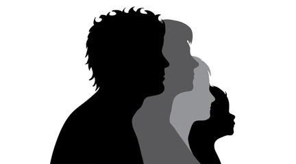 Naklejka na ściany i meble Vector silhouette of faces of family on white background.