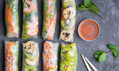 Fresh assorted spring rolls