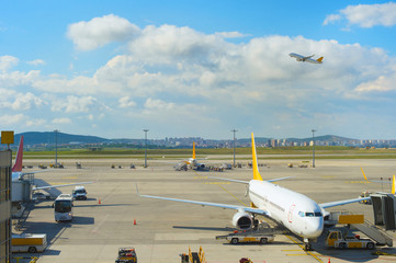 Modern airport overlooking scene