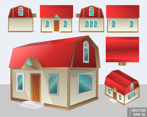 Set of a house in with different types. Design. A cartoon. Isolated on white background.