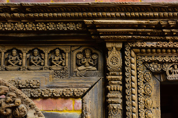 Obraz premium textures on the door frame in the palace in Patan Nepal