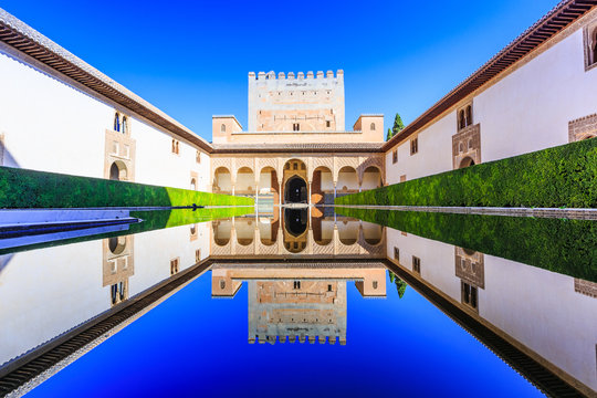 Alhambra of Granada, Spain. The Nasrid Palaces (Palacios Nazaraies) in the Alhambra fortress.