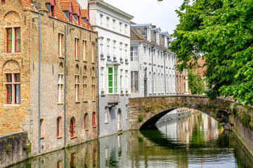 Bruges (Brugge) cityscape with water canal and bridge