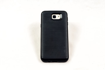 Black case smartphone withe isolated