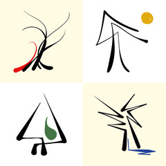 set of stylized icon trees