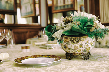 Bouquet on table in an expensive restaurant