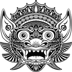 Traditional ritual Balinese mask. Vector outline illustration for coloring book isolated.