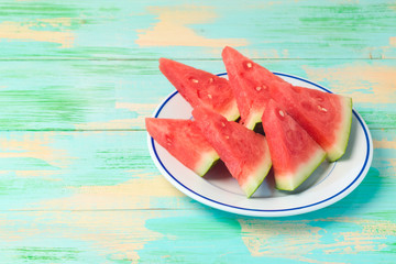 Watermelon on wooden table. Summer holiday concept