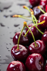 Ripe cherry with drops of water