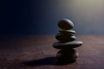 Balance concept between of Life and work present by Stack of natural zen rock stone, Side view and...
