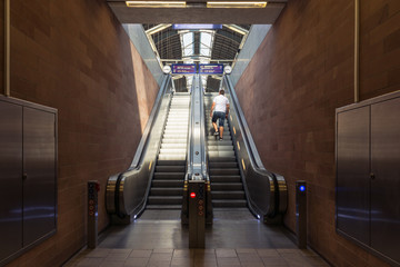 Karlsruhe Hauptbahnhof Main Train  Station Daytime Transportation City Urban Escalator from Behind