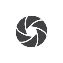 Camera lens icon in black on a white background. Vector illustration