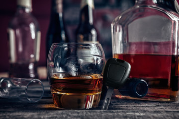 Cognac,car key and empty bottle