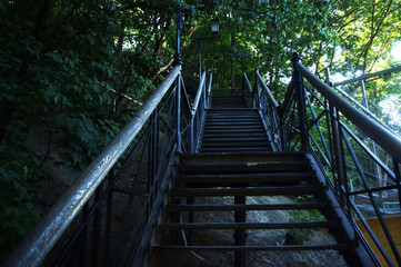 An iron staircase in the park