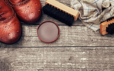 Pair of shoes with shoe maintenance set