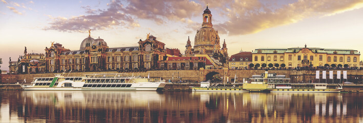 Panorama of Dresden, Germany.Vintage color tone