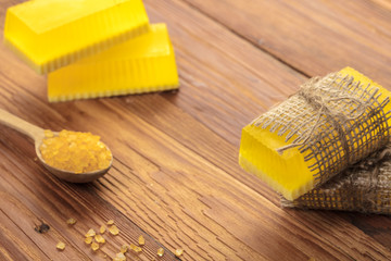Yellow handmade soap and phyto salt