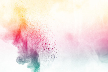 abstract color powder splatted on white background,Freeze motion of color powder exploding