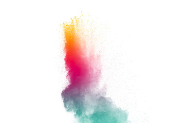 abstract color powder splatted on white background,Freeze motion of color powder exploding