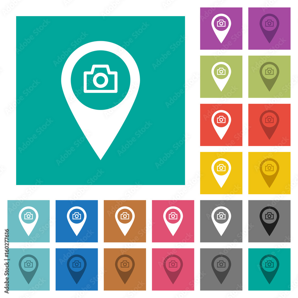Poster gps map location snapshot square flat multi colored icons