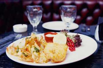 Fish and chips in plate