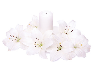 Composition of candles and lilies