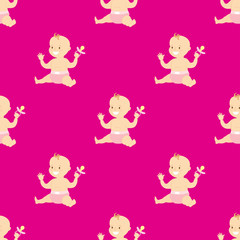 Seamless pattern with newborn baby
