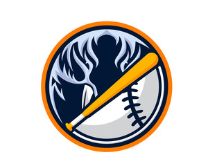 Naklejka premium Modern Animal Sports Badge Logo - Elephant Baseball Team With Baseball Bat Symbol