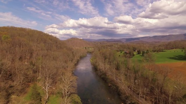 Bristol TN Aerial V2 Flying Low Over Holston River In Tennessee