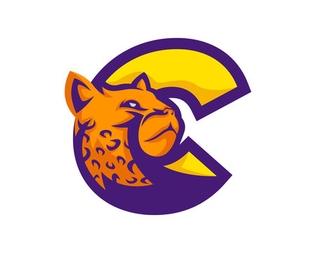 Modern Cheetah C Letter Alphabet Sports Logo