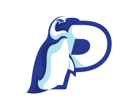 Modern Penguin P Letter Alphabet Sports Logo