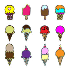 color ice cream line art icon set vector art