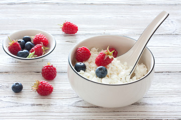 Homemade cottage cheese with fresh berries