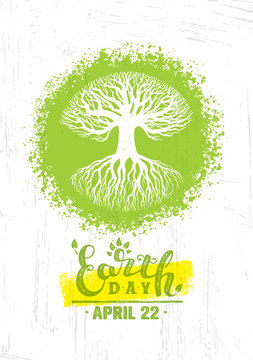 Happy Earth Day Eco Sustinble Design Element. Vector Rough Banner Concept On Grunge Background