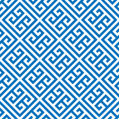 Greek key seamless pattern background in black and white. Vintage and retro abstract ornamental design. Simple flat vector illustration.