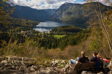 Fototapeta na wymiar Family admiring landscape in Slovenia