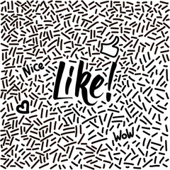 Line-art hand-drawn doodle with modern calligraphy word Like!